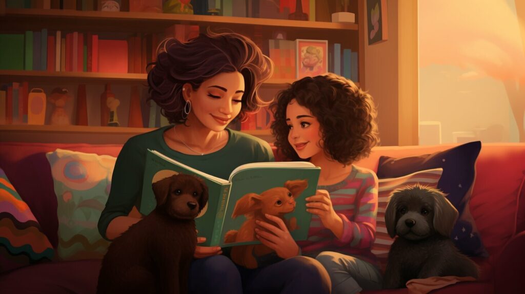 LGBTQ+ family reading together