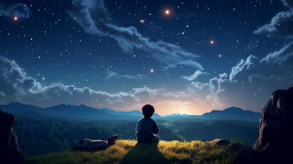 toddler looking at stars